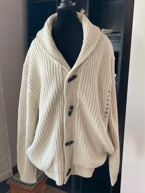 NWT Weatherproof Vintage Shawl Collar Cardigan Men XXL Chunky Knit Toggle Ivory